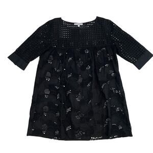 Valerie Khalfon 100% Cotton Black Eyelet Tunic Top Size EUR 38 (US Medium)